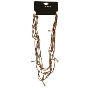 Gold, Green and Red Torrid Women's Multi-Layered Beaded Tassel Necklace